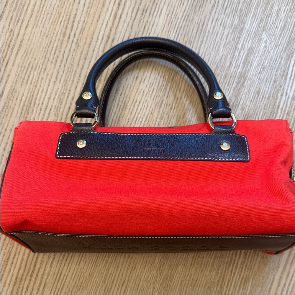 Kate Spade - Red Canvas and Brown Leather Top-Handle Doctor Bag with Dust Bag